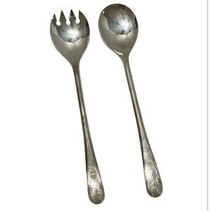 Vintage Silverplate Italy Salad Serving Utensils Set 9" Scrolled Formal Elegant